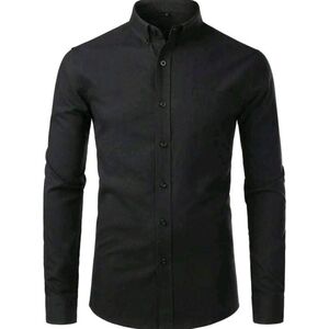 Men's Black Classic Point Collar Business Casual Shirt XL